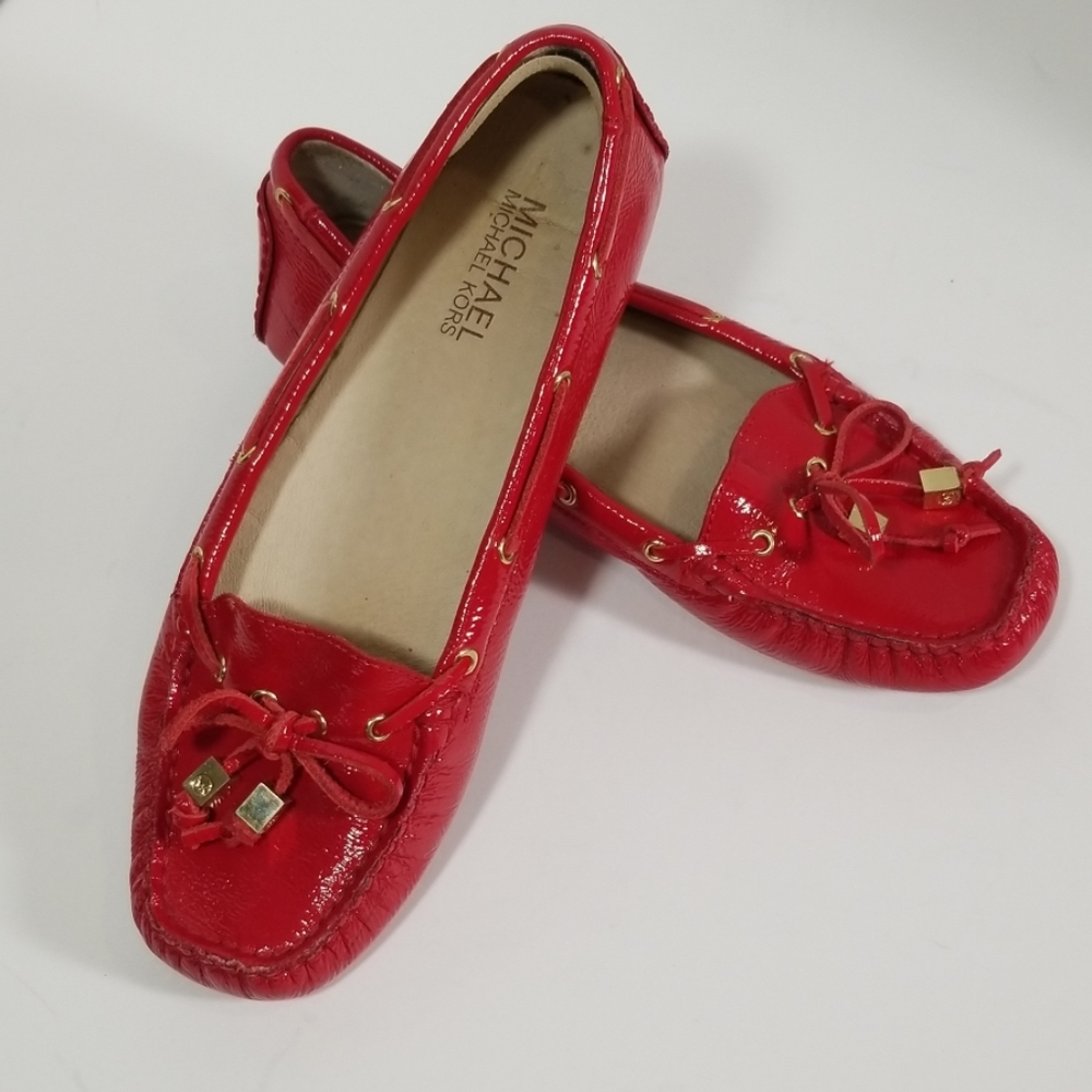 Michael Kors red patent leather loafers